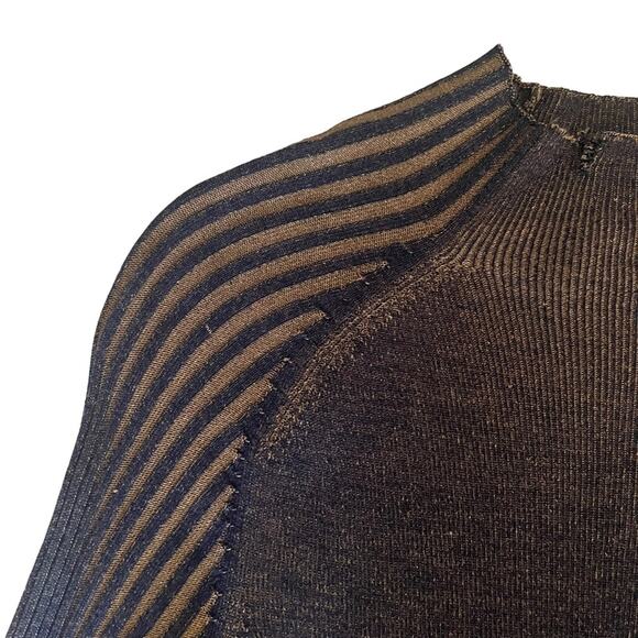 Dreyden Romy Mock Neck Ribbed Knit Sweater Top Metallic 90s Y2K Gold Navy Large - Picture 6 of 11